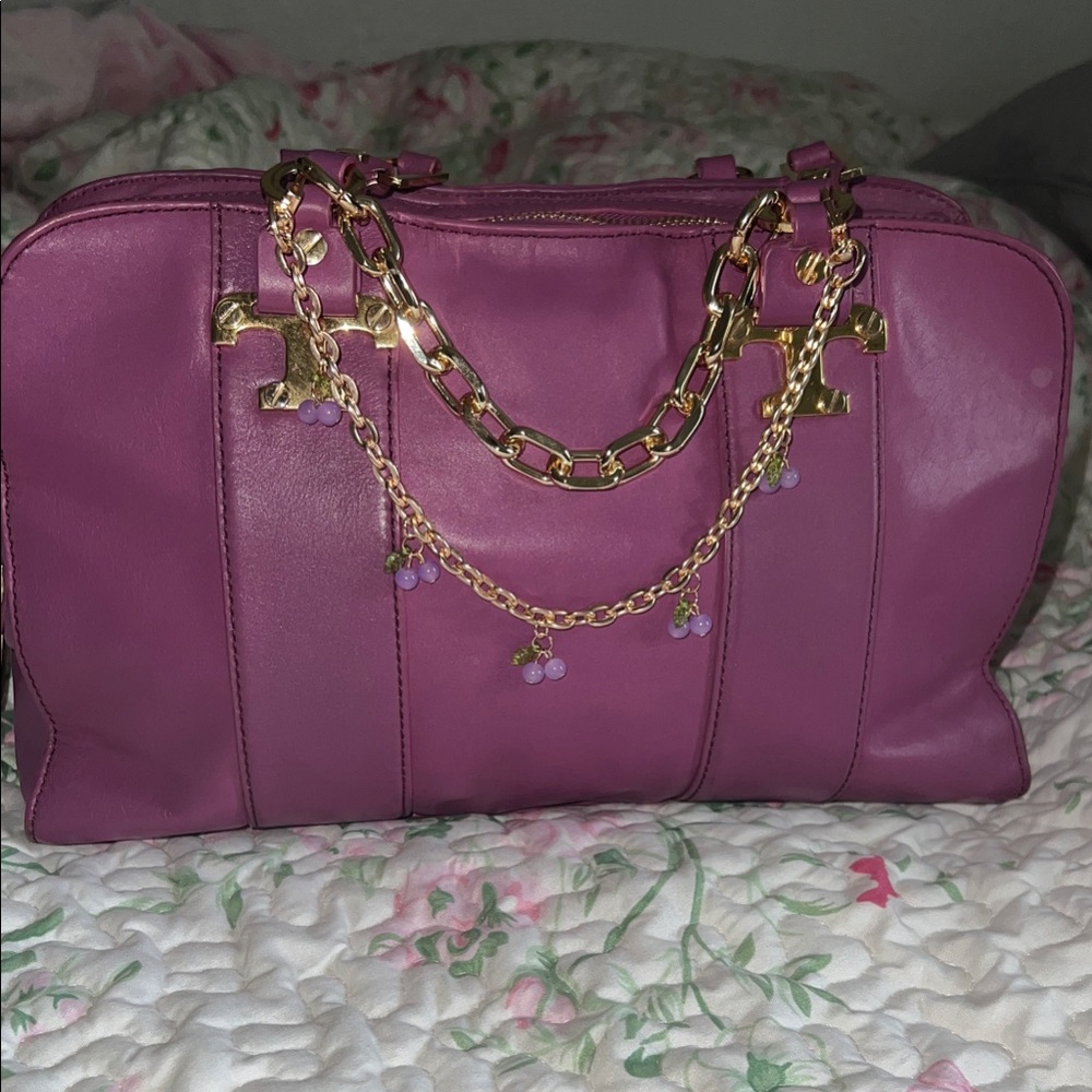 Tory Burch Purple Leather Bag with Gold Chain